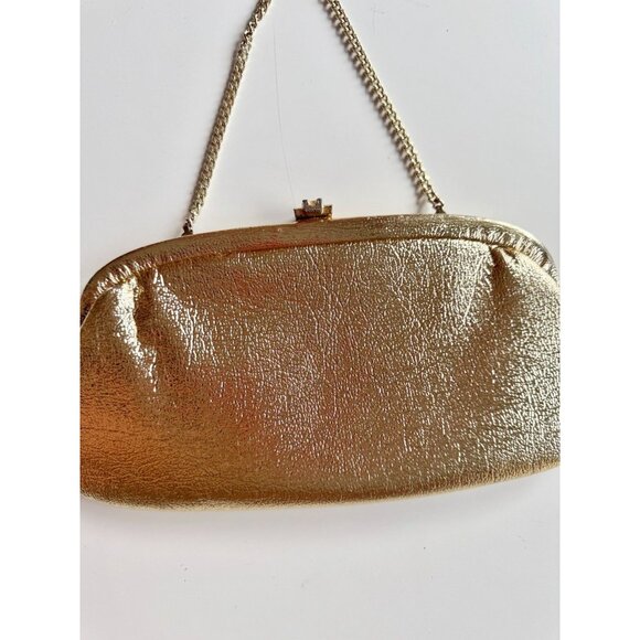Vintage CINDERELLA Gold Lame Kiss Lock Evening Purse Clutch Bag - Picture 2 of 10